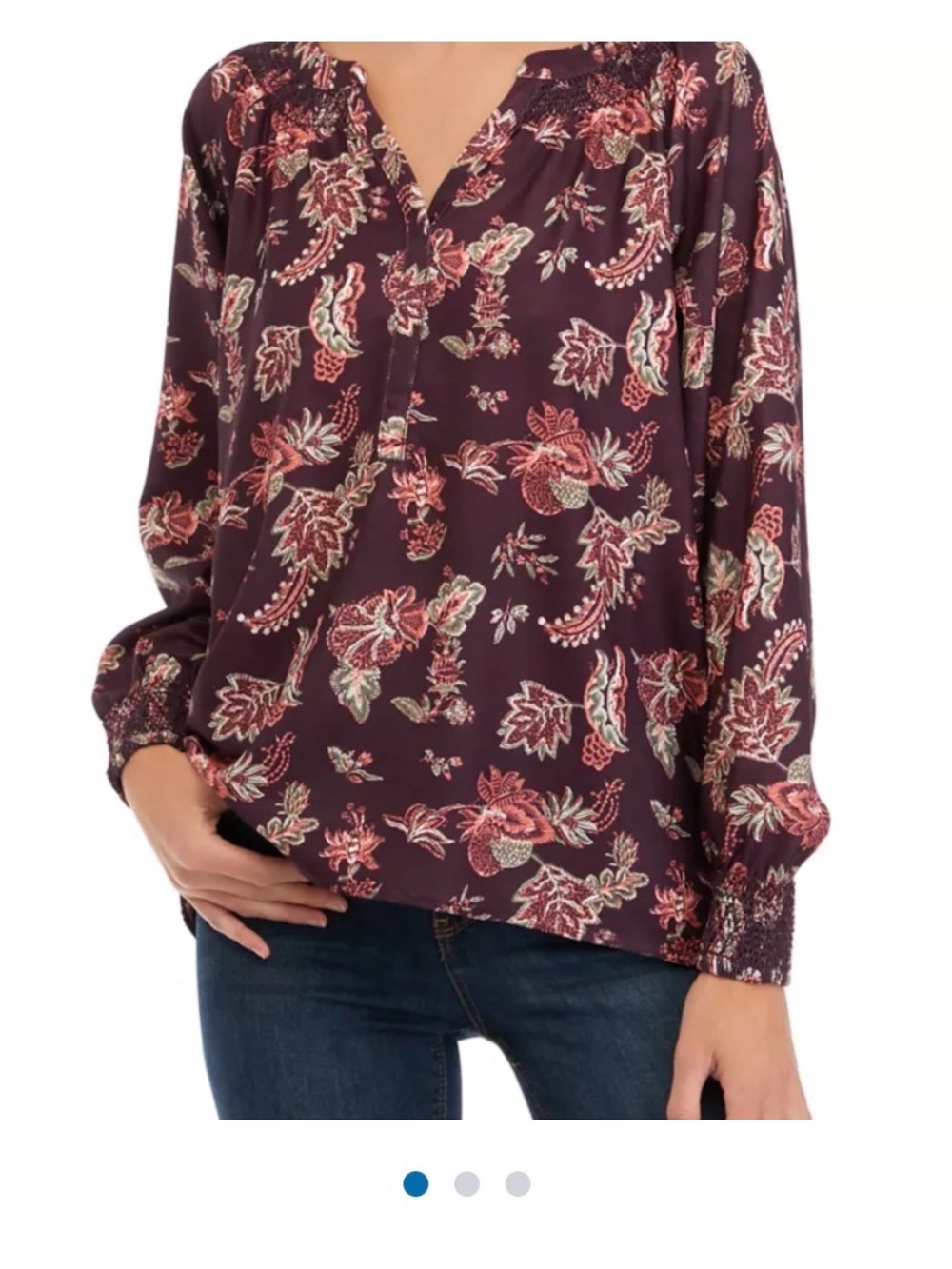 Wonderly Plum Floral V-Neck Long-Sleeve Blouse